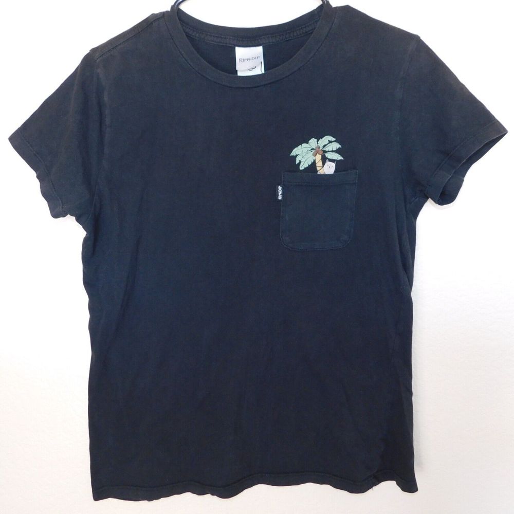 RipNDip Pocket Tee Shirt Women M Cat Graphic Logo Skater Black Short Sleeve